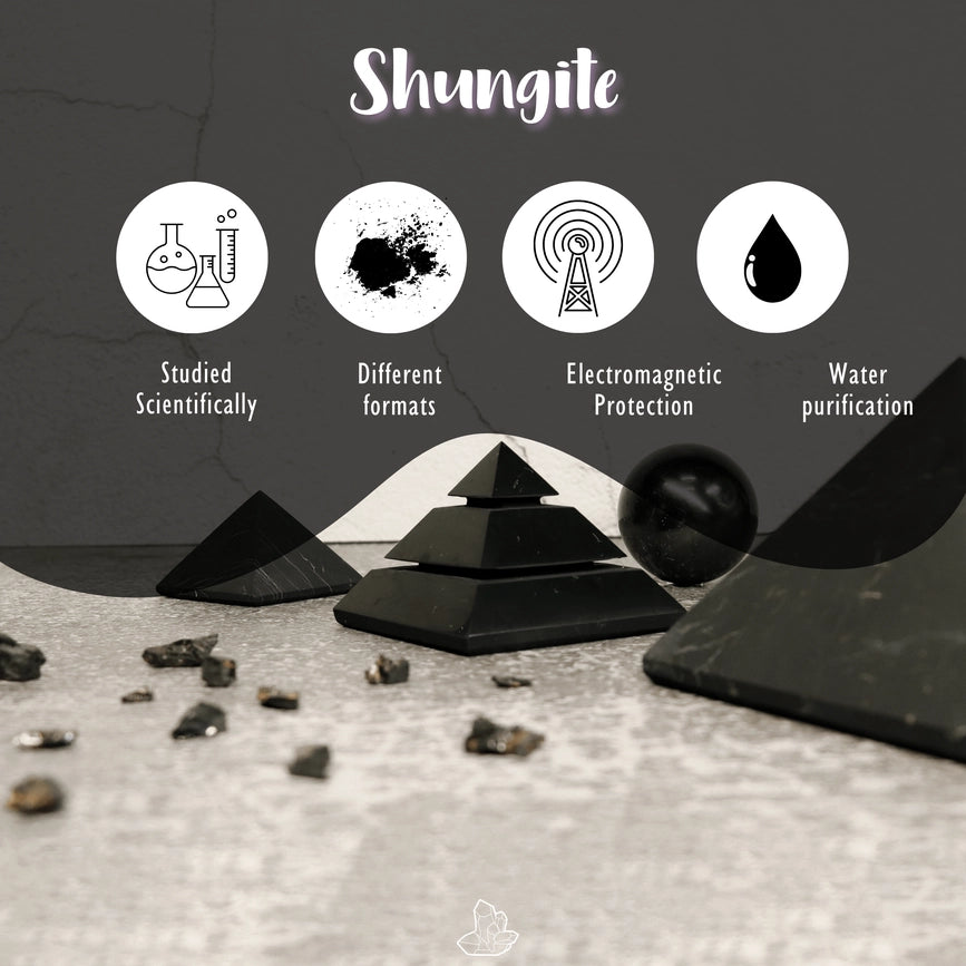 Shungit plade til mobil &amp; tablets, der reducerer skadelig stråling, fremmer jordforbindelse &amp; renser energi. Perfekt til daglig beskyttelse. 