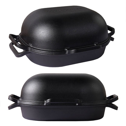 Ekstra stor støbejerns Bread Pan med låg til surdejsbrød, steam baking og sprød artisan skorpe.