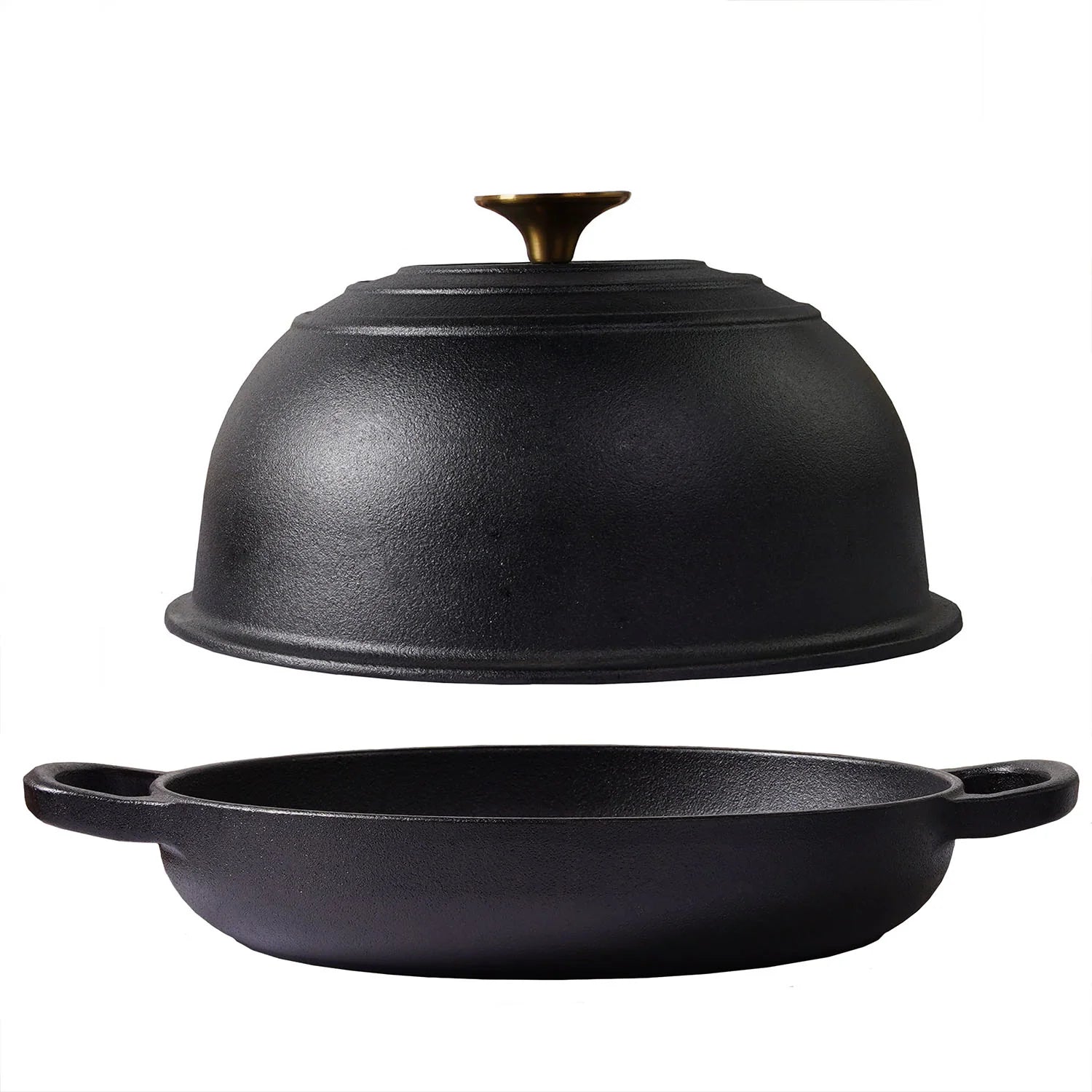 Rund støbejerns Bread Pan med låg til surdejsbrød, steam baking og sprød artisan skorpe.
