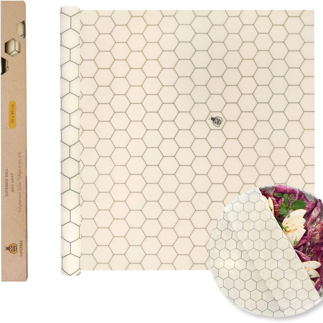 Skær selv til – stor bivoks wrap rulle i økologisk bomuld, perfekt til madopbevaring uden plastik.