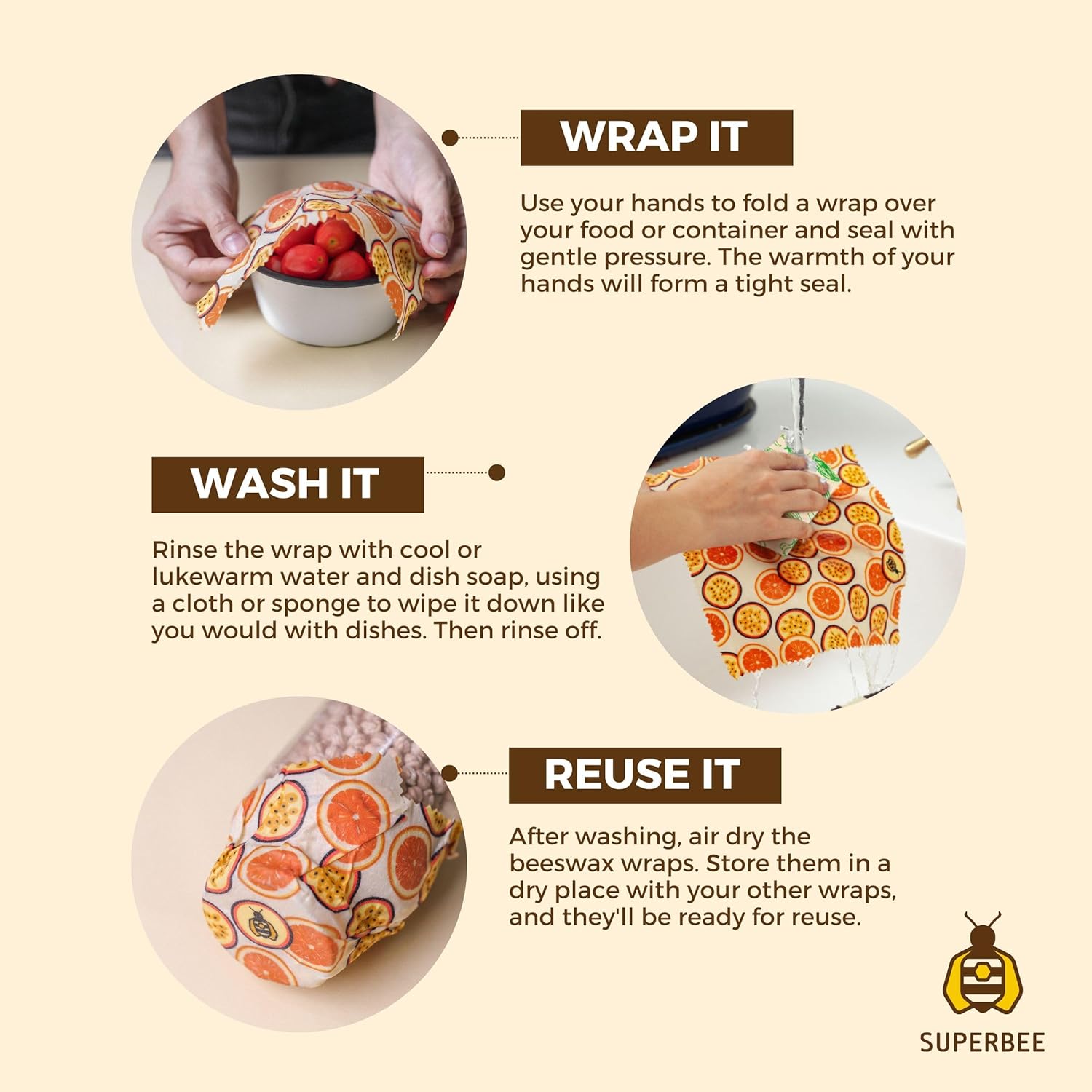 Skær selv til – stor bivoks wrap rulle i økologisk bomuld, perfekt til madopbevaring uden plastik.