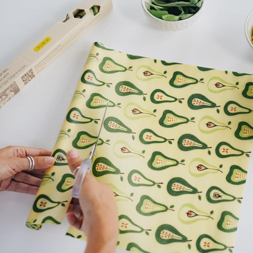 Skær selv til – stor bivoks wrap rulle i økologisk bomuld, perfekt til madopbevaring uden plastik.