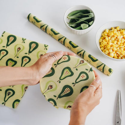 Skær selv til – stor bivoks wrap rulle i økologisk bomuld, perfekt til madopbevaring uden plastik.