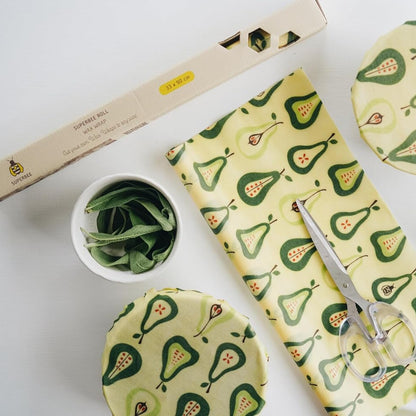 Skær selv til – stor bivoks wrap rulle i økologisk bomuld, perfekt til madopbevaring uden plastik.