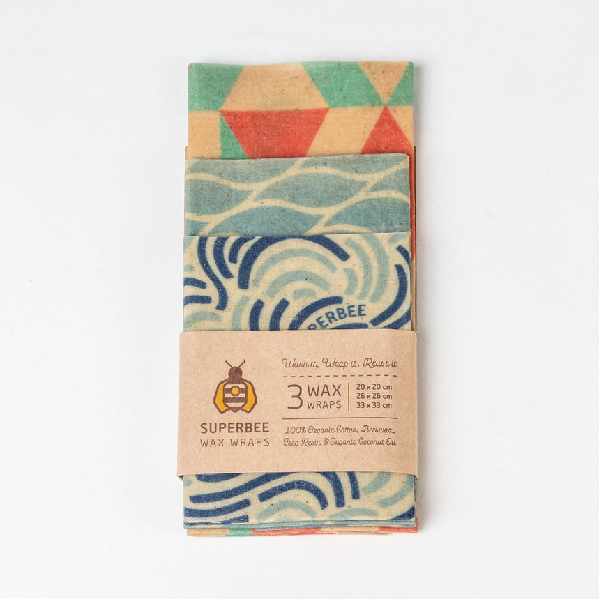 Plastikfri bivoks wraps i 3 størrelser – et bæredygtigt alternativ til plastfolie og stanniol.