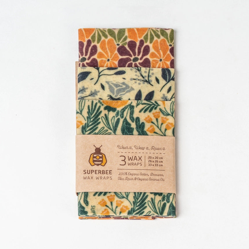 Plastikfri bivoks wraps i 3 størrelser – et bæredygtigt alternativ til plastfolie og stanniol.