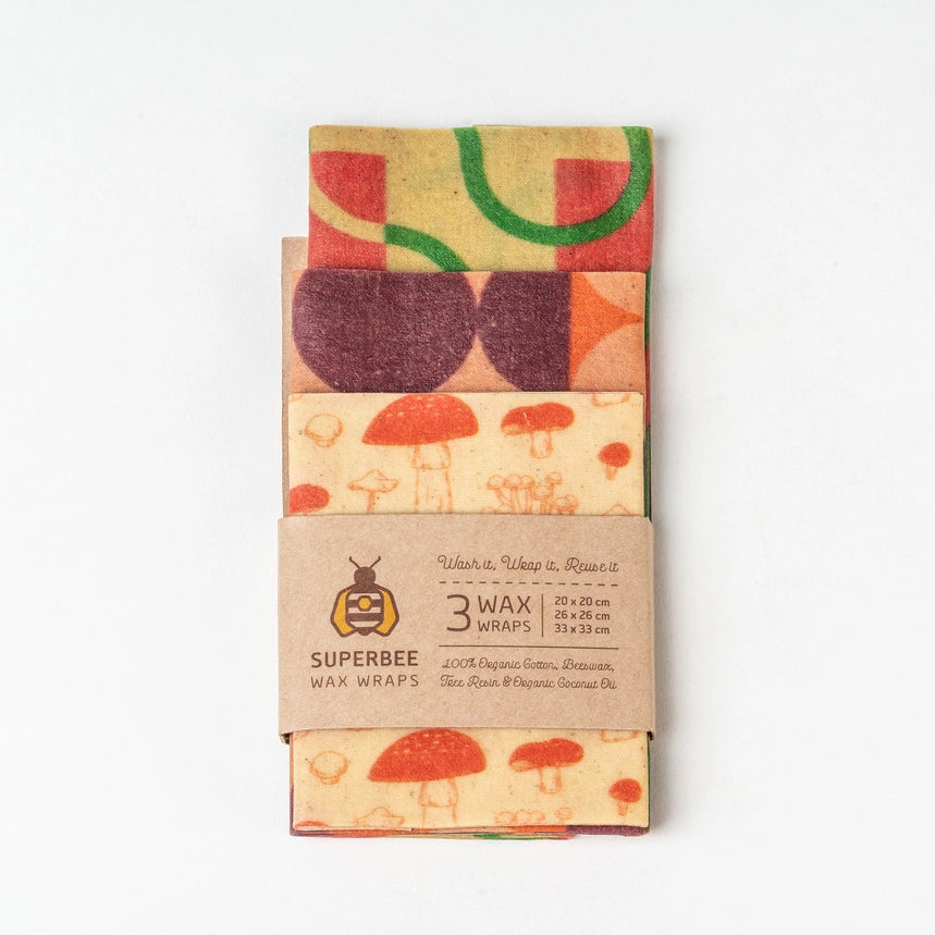 Plastikfri bivoks wraps i 3 størrelser – et bæredygtigt alternativ til plastfolie og stanniol.