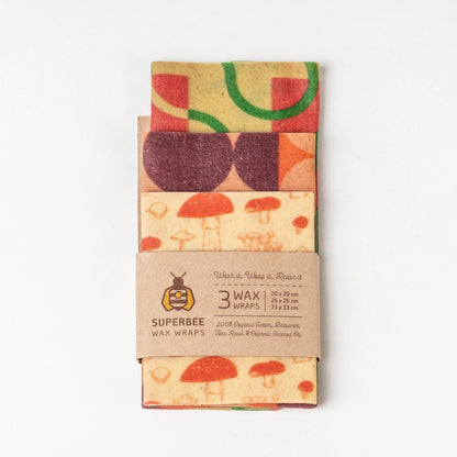 Plastikfri bivoks wraps i 3 størrelser – et bæredygtigt alternativ til plastfolie og stanniol.