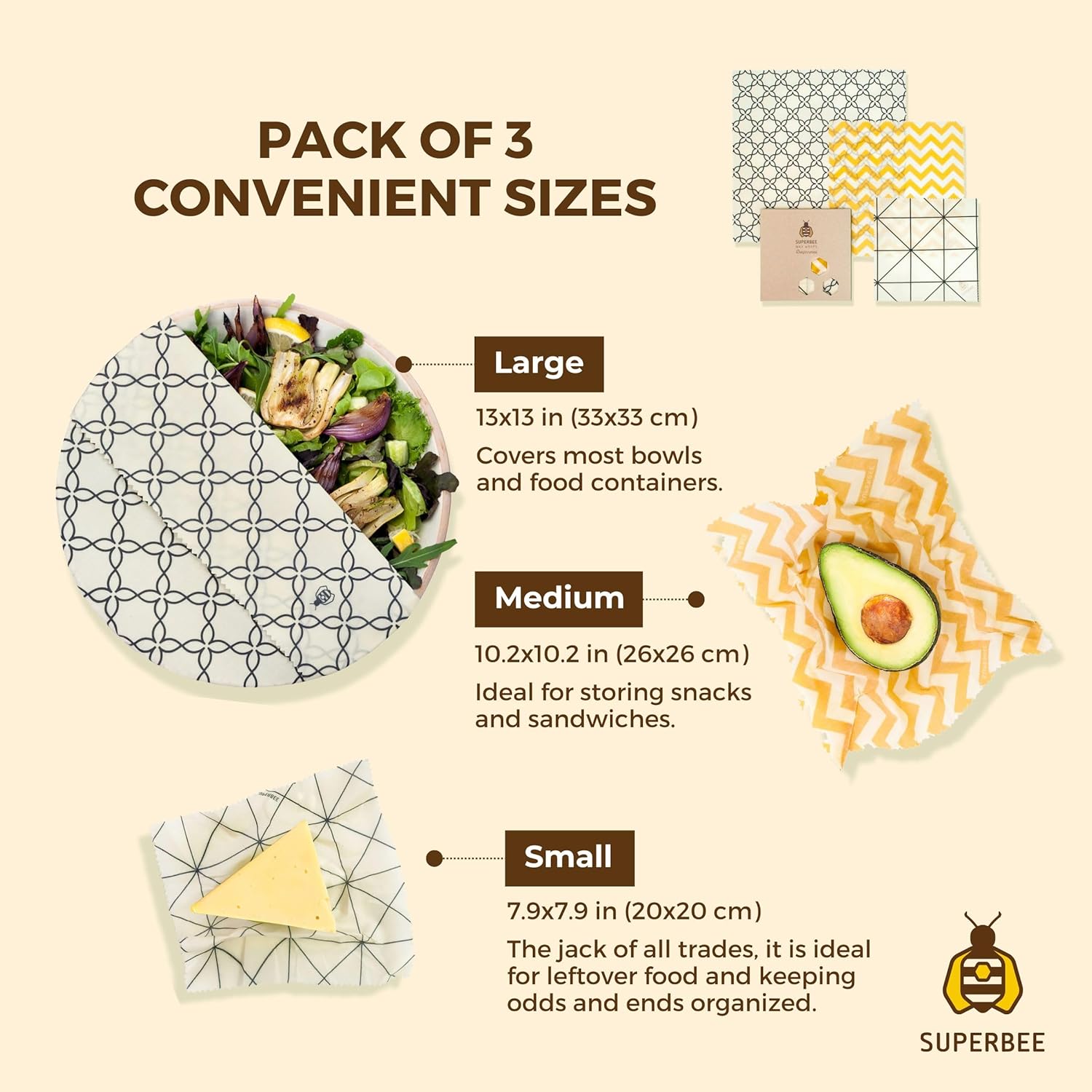 Superbee - økologisk bivoks madindpakning - 3 ark | Naturel