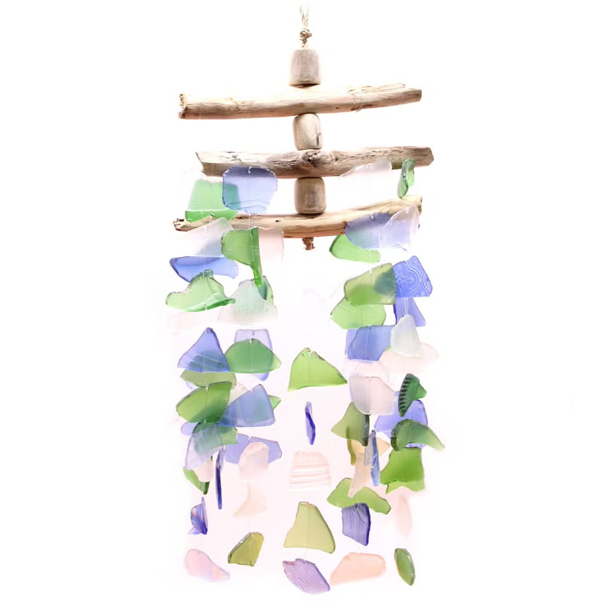 Vindspil - havglas, Capiz &amp; drivtømmer | 6 x Up cycled Art designs