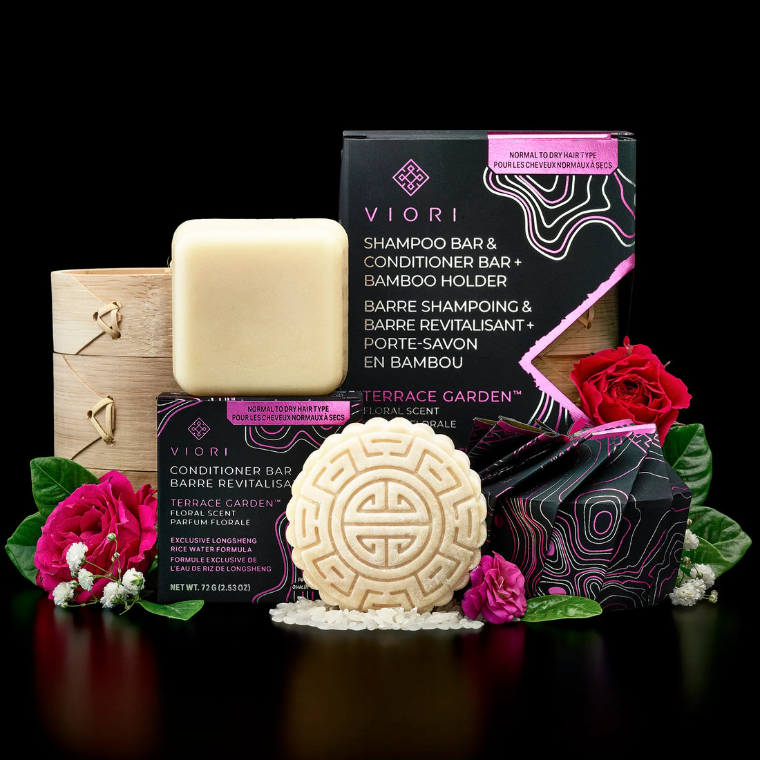 Komplet hårplejesæt med Rice Water – Terrace Garden duft, der giver fugt, styrke og naturlig glans.