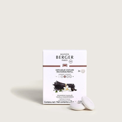 Refill til Maison Berger bildiffuser med Vanilla Magnificence – en varm og krydret vaniljeduft, der skaber en luksuriøs og hyggelig stemning i bilen.