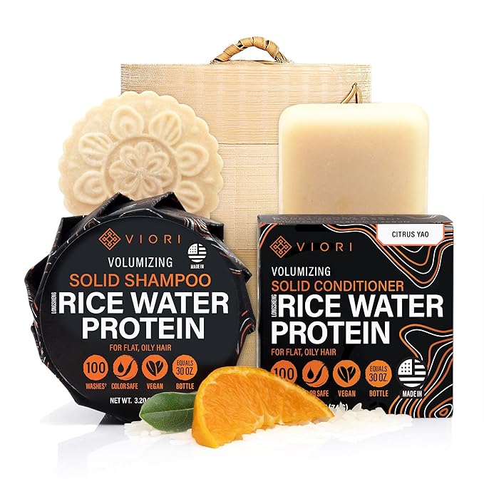 Viori Shampoo Bar, Conditioner Bar + Bambusbox Sæt – Citrus Yao med Rice Water