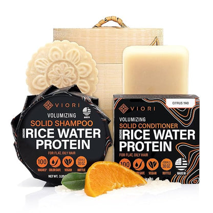 Viori Shampoo Bar, Conditioner Bar + Bambusbox Sæt – Citrus Yao med Rice Water