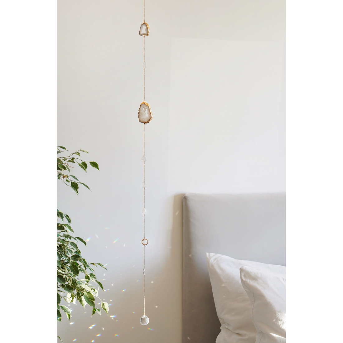 Krystal uro og Suncatcher - Rå Bjergkrystal og Kvarts Krystal - 124cm