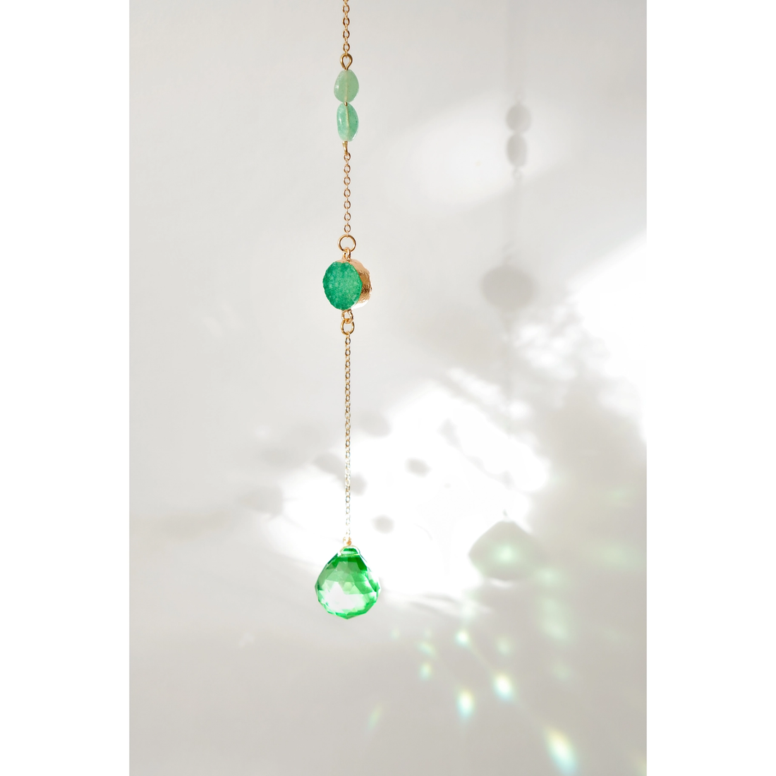 Krystal uro og Suncatcher - Rå Aventurin og Grøn Agat Krystal - 17cm