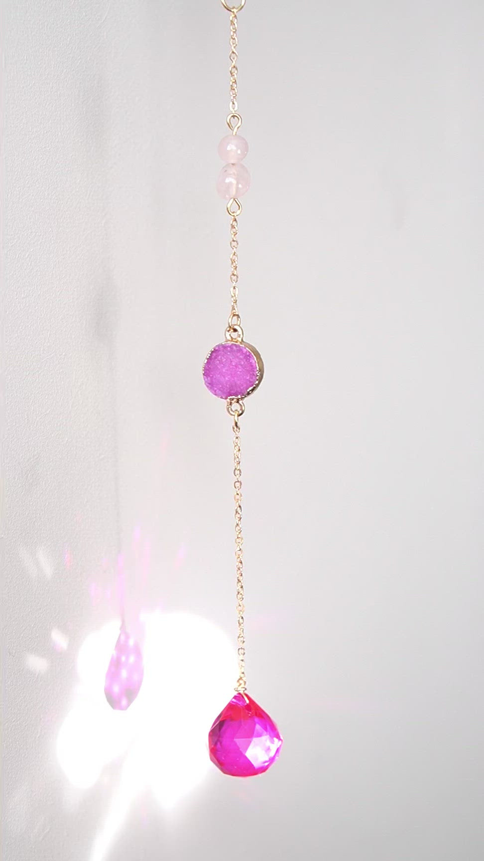 Krystal uro og Suncatcher - Rosenkvart og Pink Agat Krystal - 17 cm