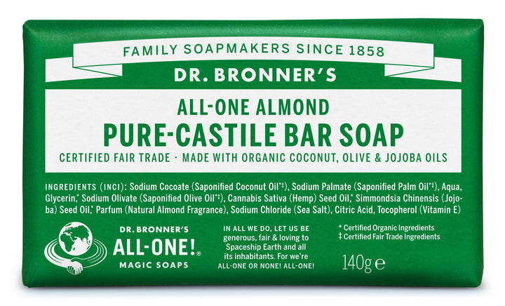 Dr. Bronner's Castile Soap Bar - Håndsæbe m. Mandel duft - 140g