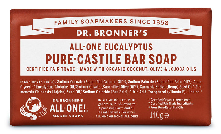 Dr. Bronner's Castile Soap Bar - Håndsæbe m. Eukalyptus duft - 140g