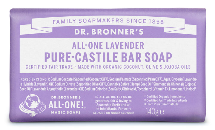 Dr. Bronner's Castile Soap Bar - Håndsæbe m. lavendel duft - 140g