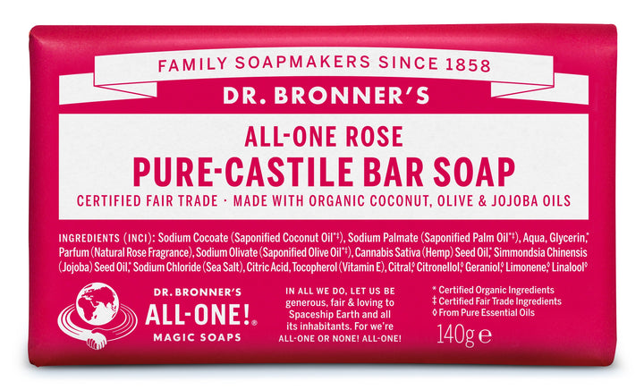 Dr. Bronner's Castile Soap Bar - Håndsæbe m. rosen duft - 140g