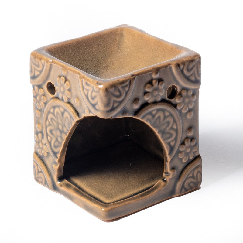 Oliebrænder & duftlampe m. blomstermotiv - Beige