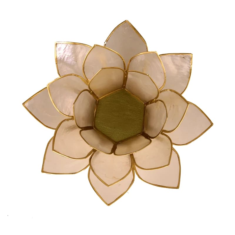 Lotus Fyrfadsstage - Natural m. Guld kant - Ø13,5cm