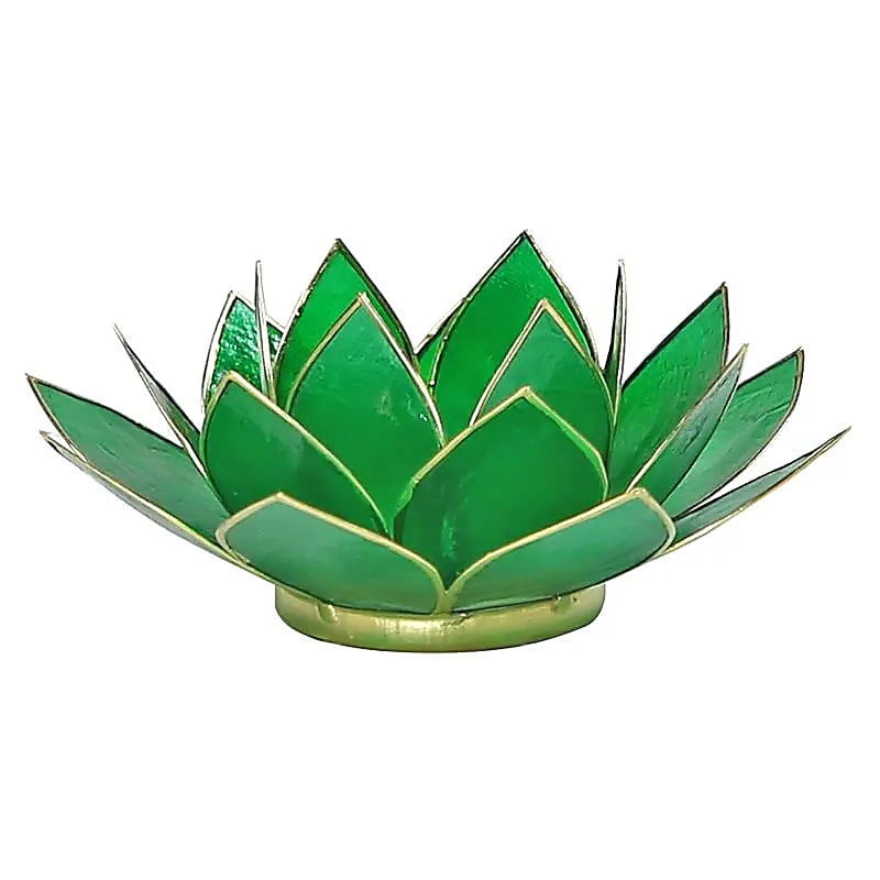 Lotus Fyrfadsstage - Grøn m. Guld kant - Ø13,5cm
