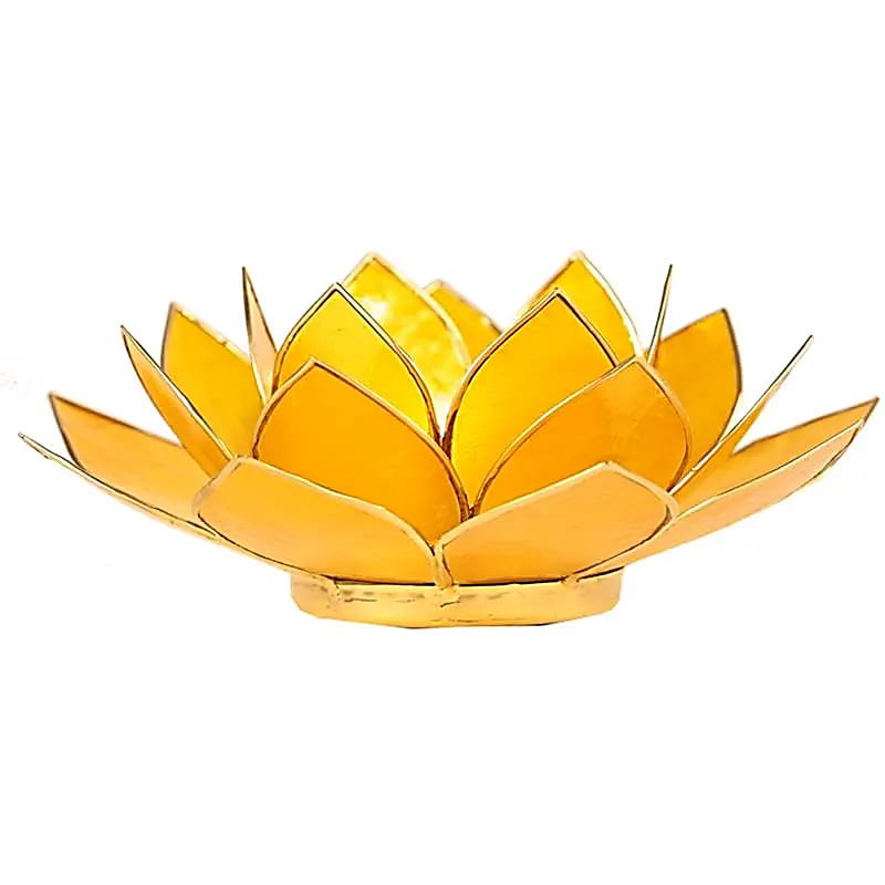 Lotus Fyrfadsstage - Solgul m. Guld kant - Ø13,5cm