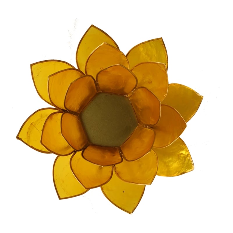 Lotus Fyrfadsstage - Solgul m. Guld kant - Ø13,5cm