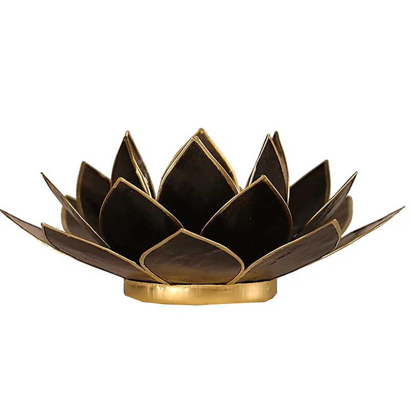 Lotus Fyrfadsstage - Sort m. Guld kant - Ø13,5cm