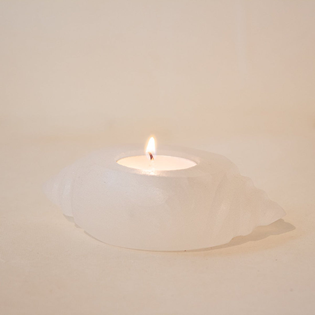 Selenit Fyrfadsstage, Konkylie - Hvid Selenit Krystal