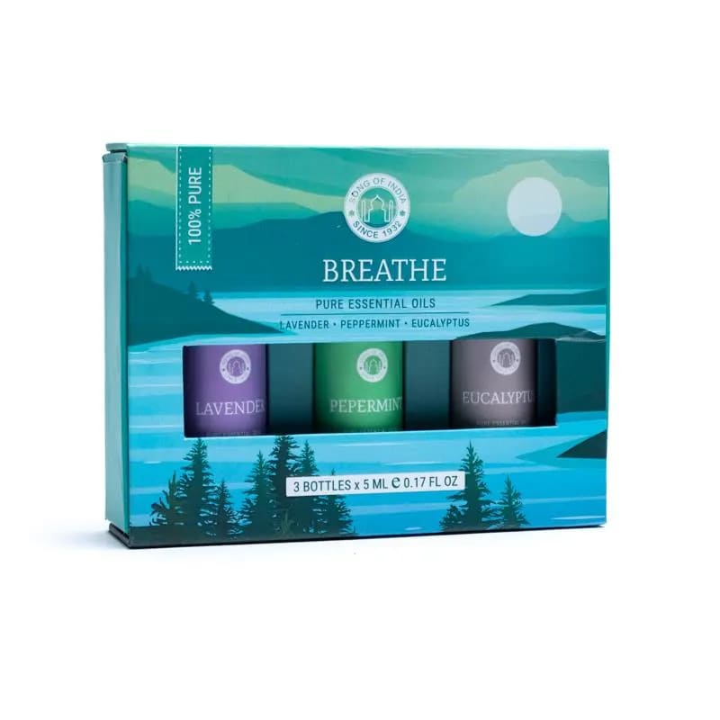 Breathe Gaveæske m. æteriske olier - Lavender, Peppermint & Eucalyptus - Økologisk