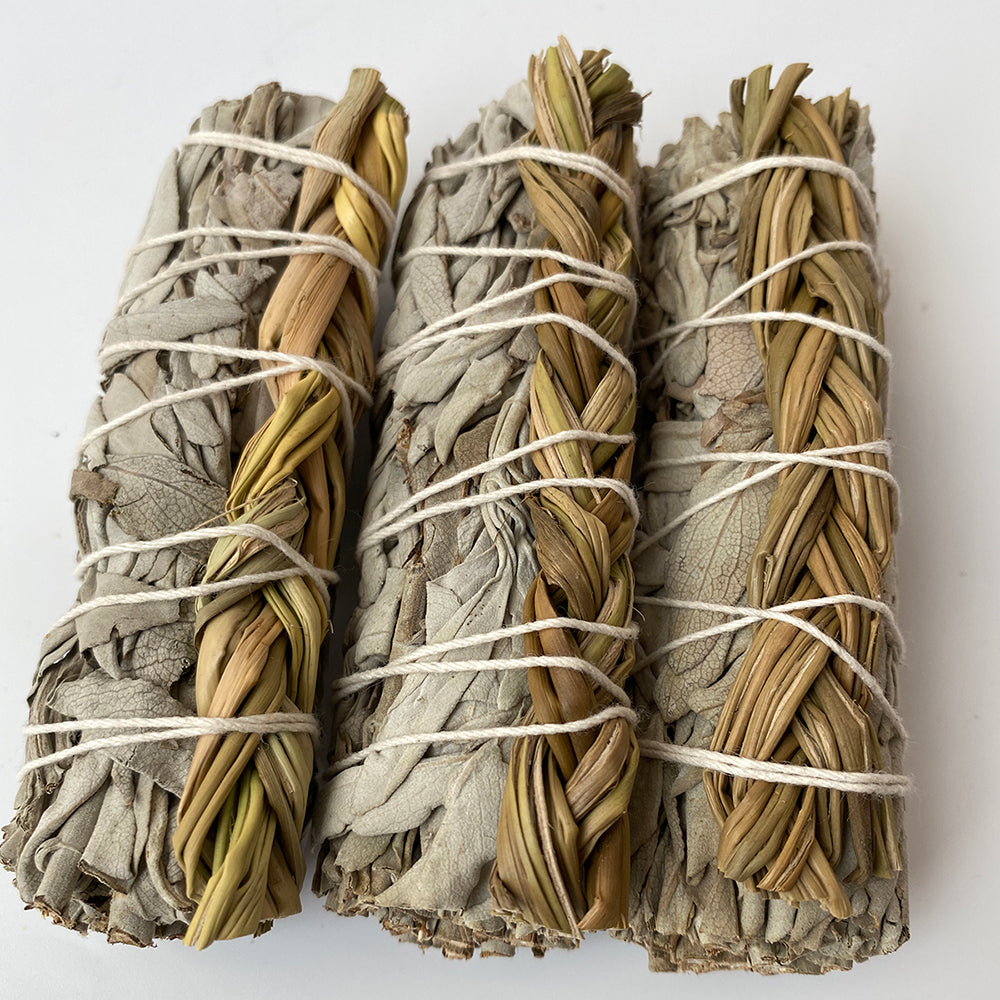 Salvie &amp; Flettet Sweet Grass bundt &amp; Smudge røgelse - 10 cm