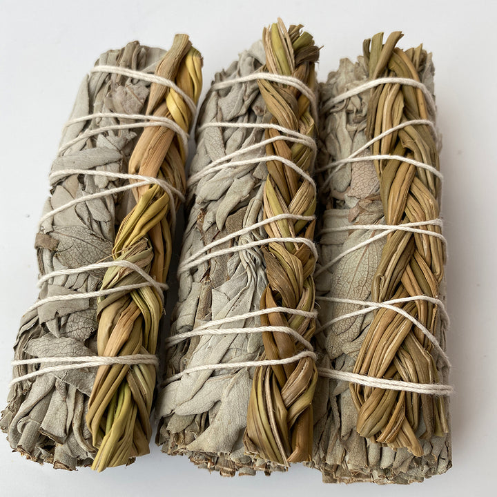 Salvie & Flettet Sweet Grass bundt & Smudge røgelse - 10 cm
