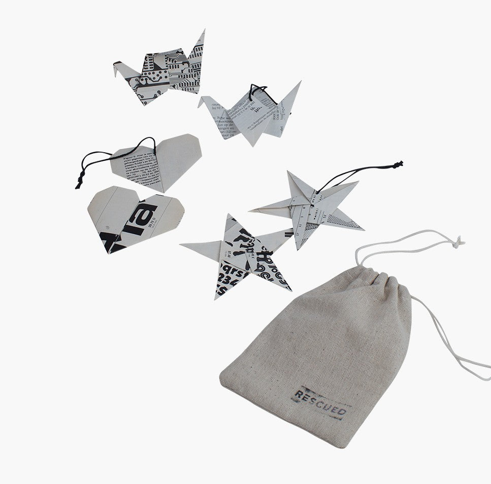 Julepynt af gamle aviser - 6 stk - Rescued