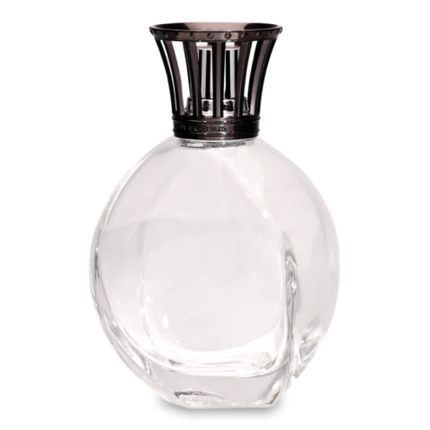 Elegant klar Duftlampe af botanisk glas med sort top til hjemmeduft