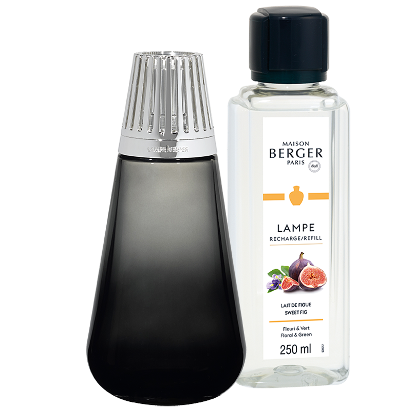 Amphora duftlampe sæt fra Maison Berger Paris – et elegant og komplet duftlampesæt, hvor sort glasdesign og den varme Sweet Fig-duft skaber ro, stil og et sundere indeklima.