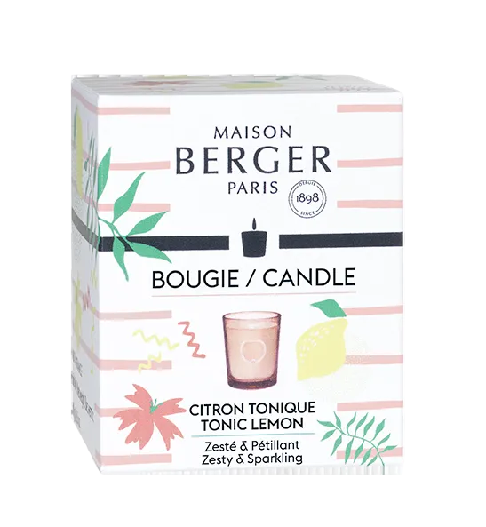 Maison Berger Paris Tonic Lemon Duftlys – en sprudlende og forfriskende citrusduft med varme trænoter, der bringer sommerens lethed og energi ind i hjemmet