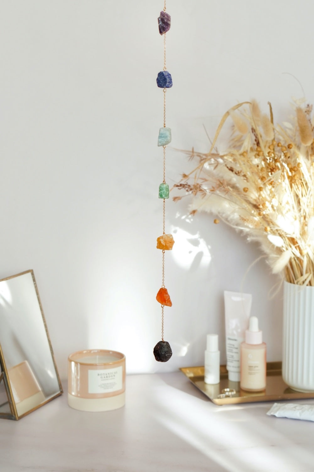 Krystal uro og Suncatcher m. 7 Chakra - Rå Krystaller - 41cm