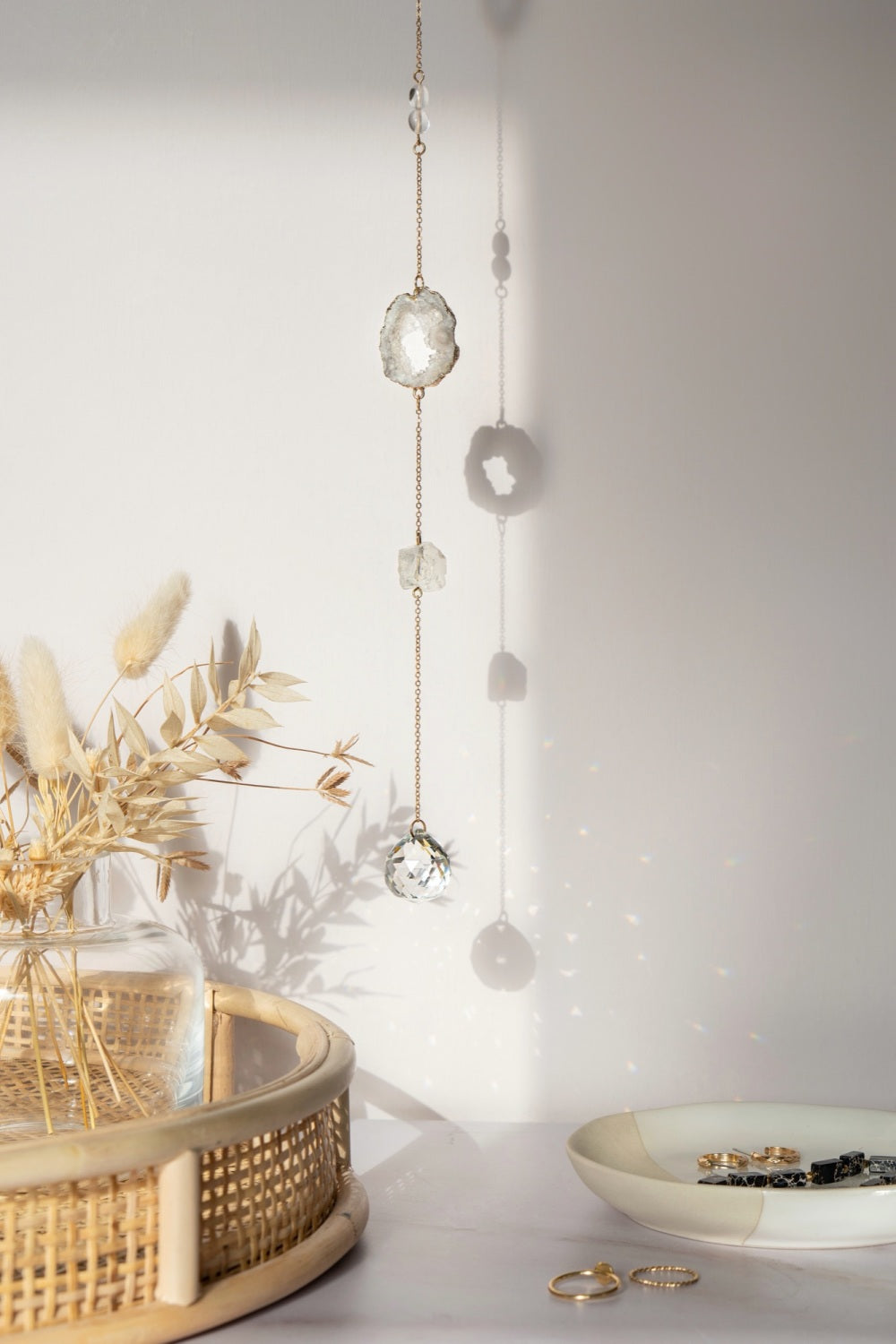 Krystal uro og Suncatcher - Rå Bjergkrystal og Kvarts Krystal - 32cm