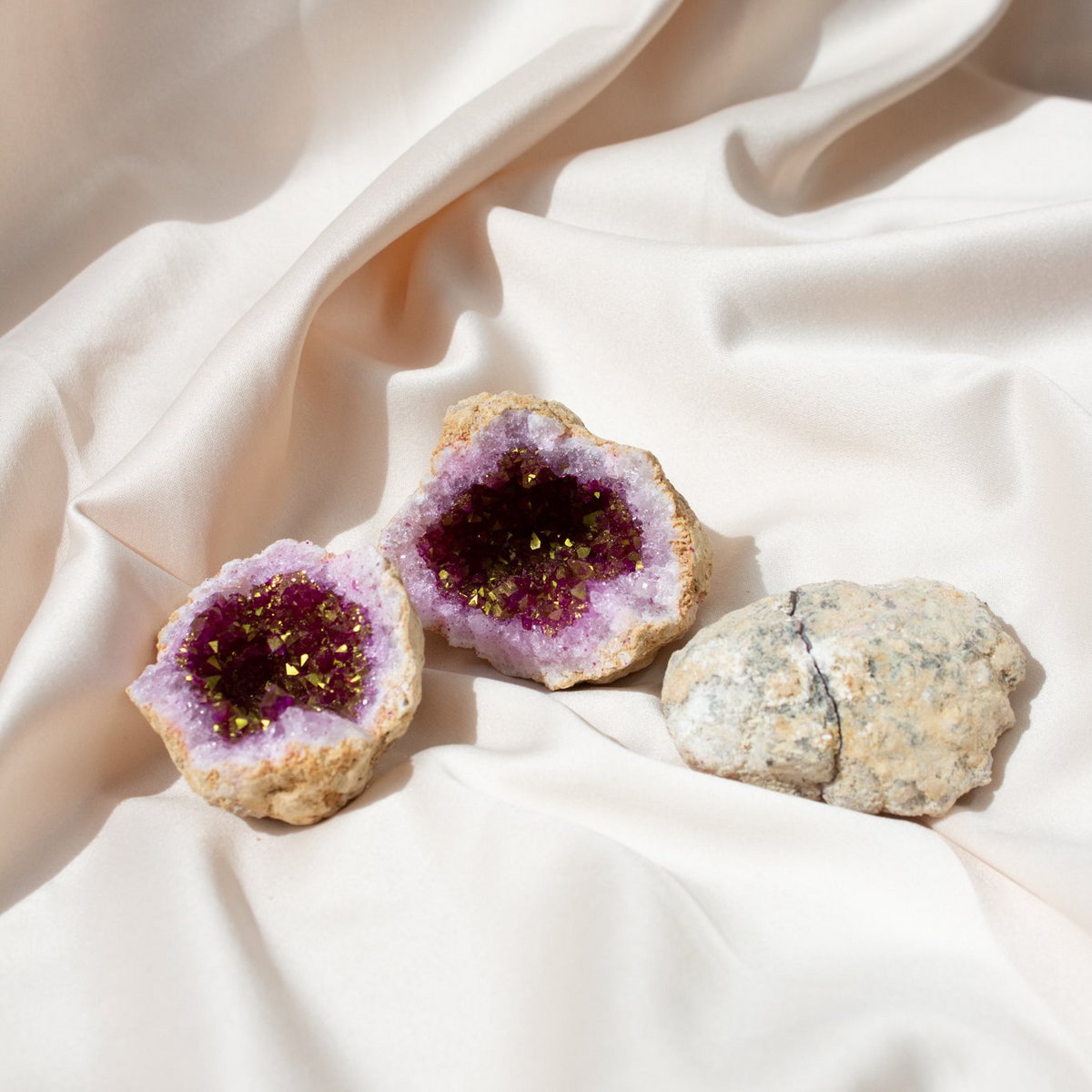 Krystal Geode m. Pink kvarts Klynger - 5-8 cm
