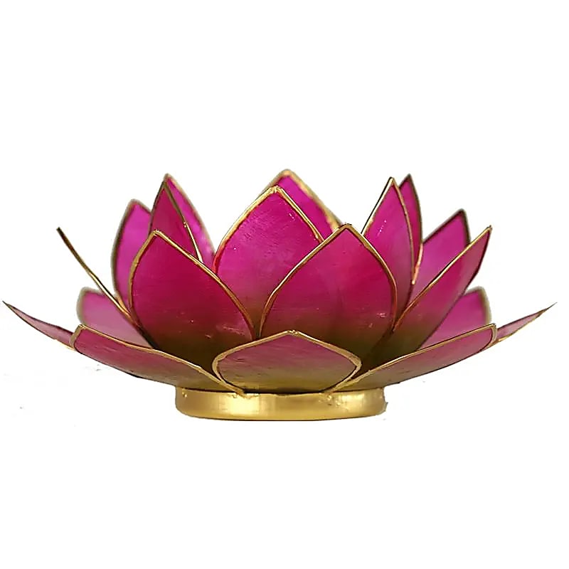 Lotus Fyrfadsstage - Green-Pink m. Guld kant - Ø13,5cm
