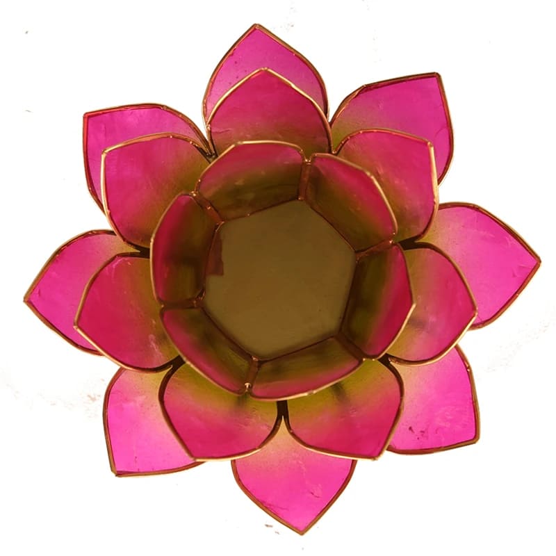 Lotus Fyrfadsstage - Green-Pink m. Guld kant - Ø13,5cm